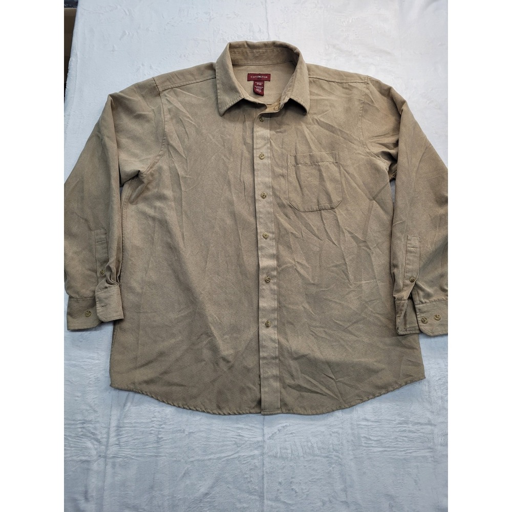 Covington Button Down Shirt‎ Mens Large Tan Faux Suede L/G